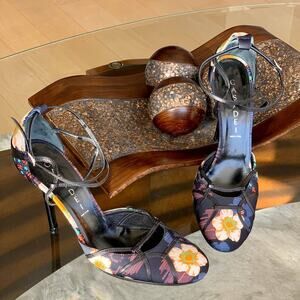 Casadei Floral Print with Leather Trim Evening Shoes Size 7